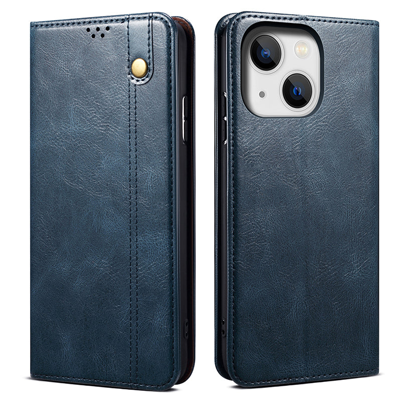 Stand Phone Cover For iPhone 15 Plus Waxy Crazy Horse Texture Wallet PU Leather Shell Phone Case Stand Phone Cover For iPhone 15 Plus Waxy Crazy Horse Texture Wallet PU Leather Shell Phone Case